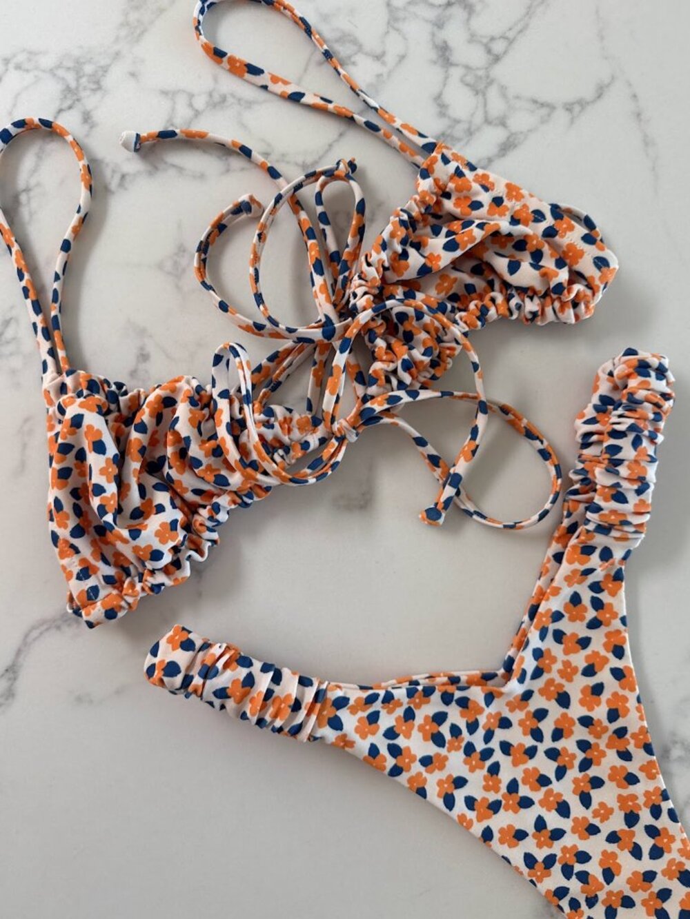 Kulani Kinis Bralette Top & Retro Y Thong Bikini SET - Poppy - Size Small - Picture 3 of 7